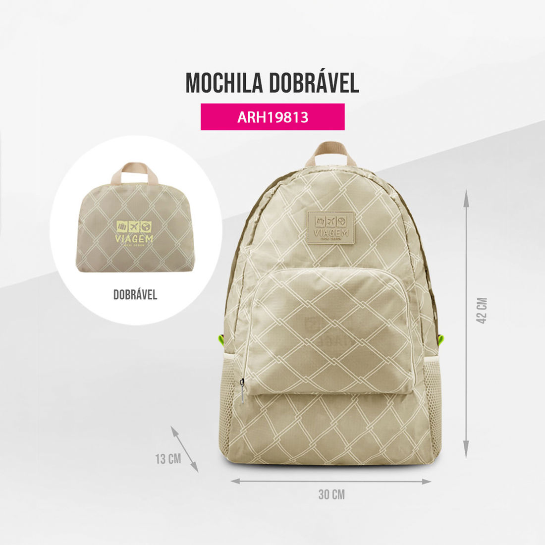 Mochila Dobrável Bege Listras
