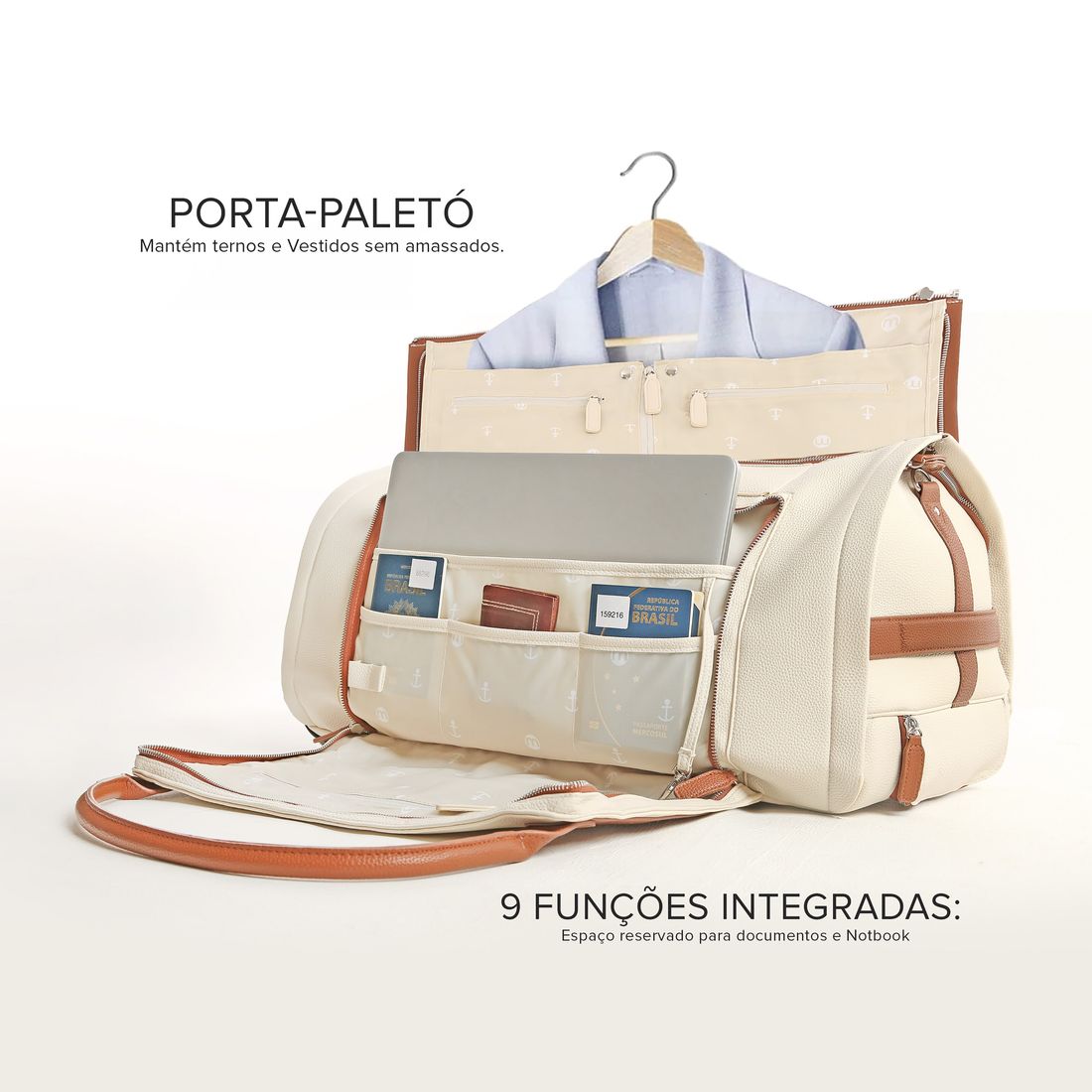 Conjunto  Bolsa de Viagem Executiva Multifuncional 9 em 1 Bege e Maletas Porta Vinho para Viagem Maloa Conjunto  Bolsa de Viagem Executiva Multifuncional 9 em 1 Bege e Maletas Porta Vinho para Viagem Maloa