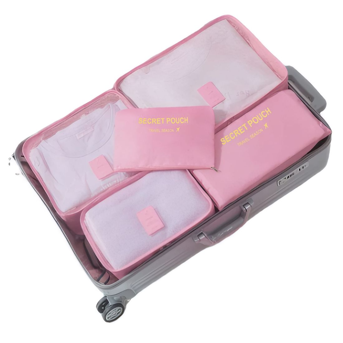 Kit Completo Brasil Branco, Kit Frasco 7 Pecas, Bolsa Journey e Kit Organizador Laundry Rosa