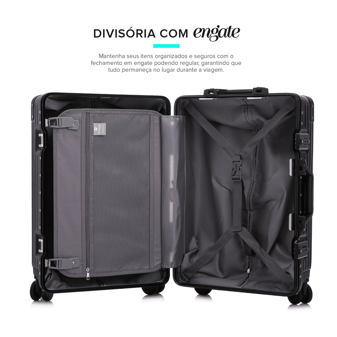 Compre Mala de Viagem Toronto Preto Grande 32kg em ABS Policarbonato e Ganhe Frasqueira