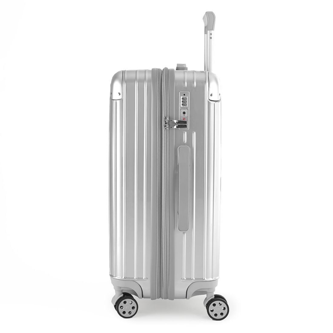 Kit Mala de Viagem Pequena de Bordo 10kg Brasil Prata e Mala Brasil Grande 32kg Prata Kit Mala de Viagem Pequena de Bordo 10kg Brasil Prata e Mala Brasil Grande 32kg Prata
