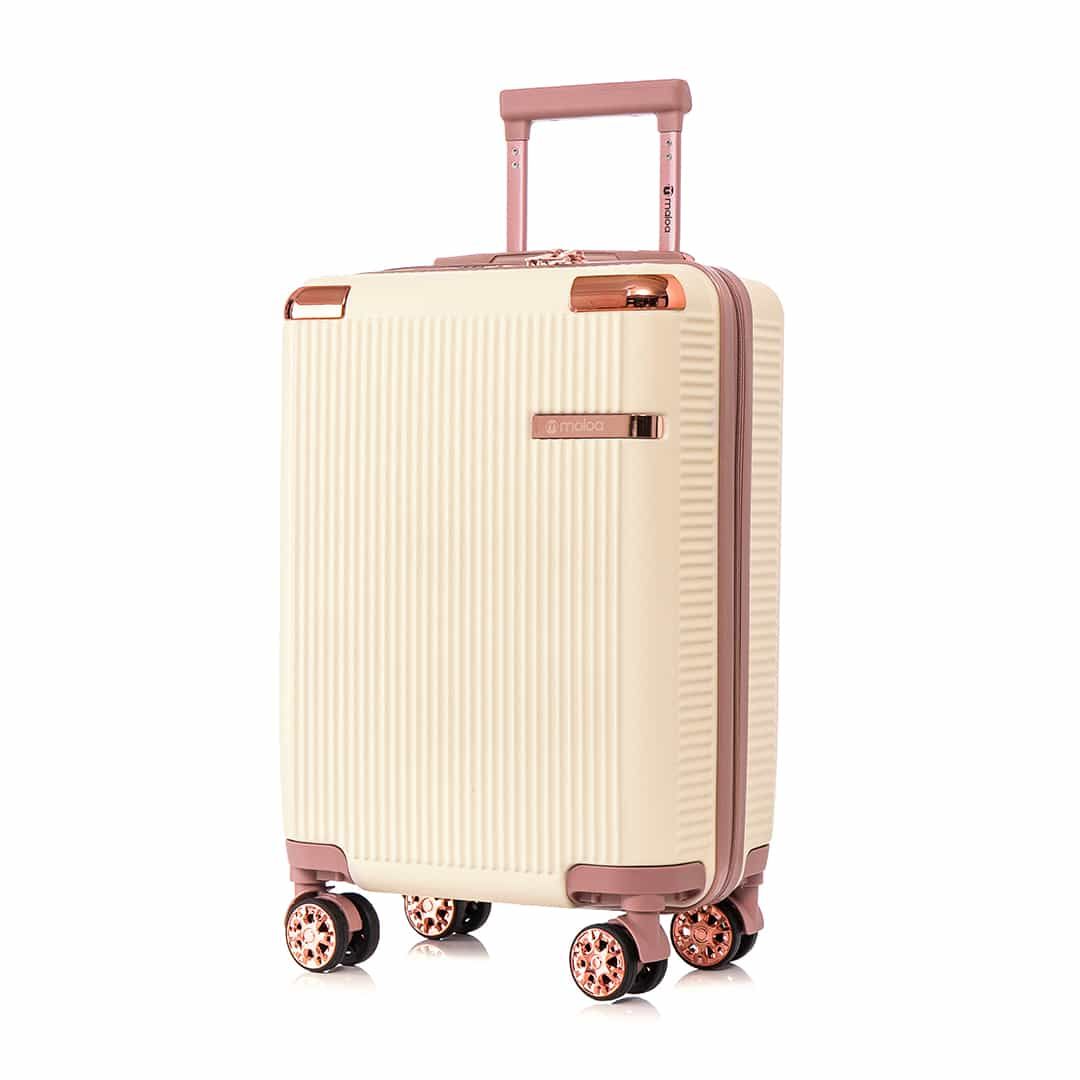 Kit de Mala Pequena de Bordo 10 kg Croácia  Bege, Porta Sapato Rosa, Kit Frasco 7 Peças Rosa e Tag Good Travel Rosa