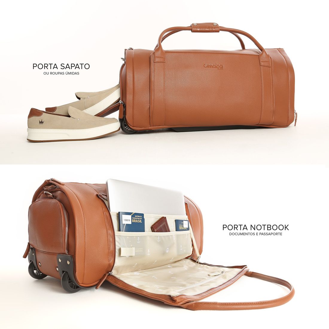 Conjunto Bolsa de Viagem Executiva Multifuncional 9 em 1 Marrom e Maletas Porta Vinho para Viagem Maloa