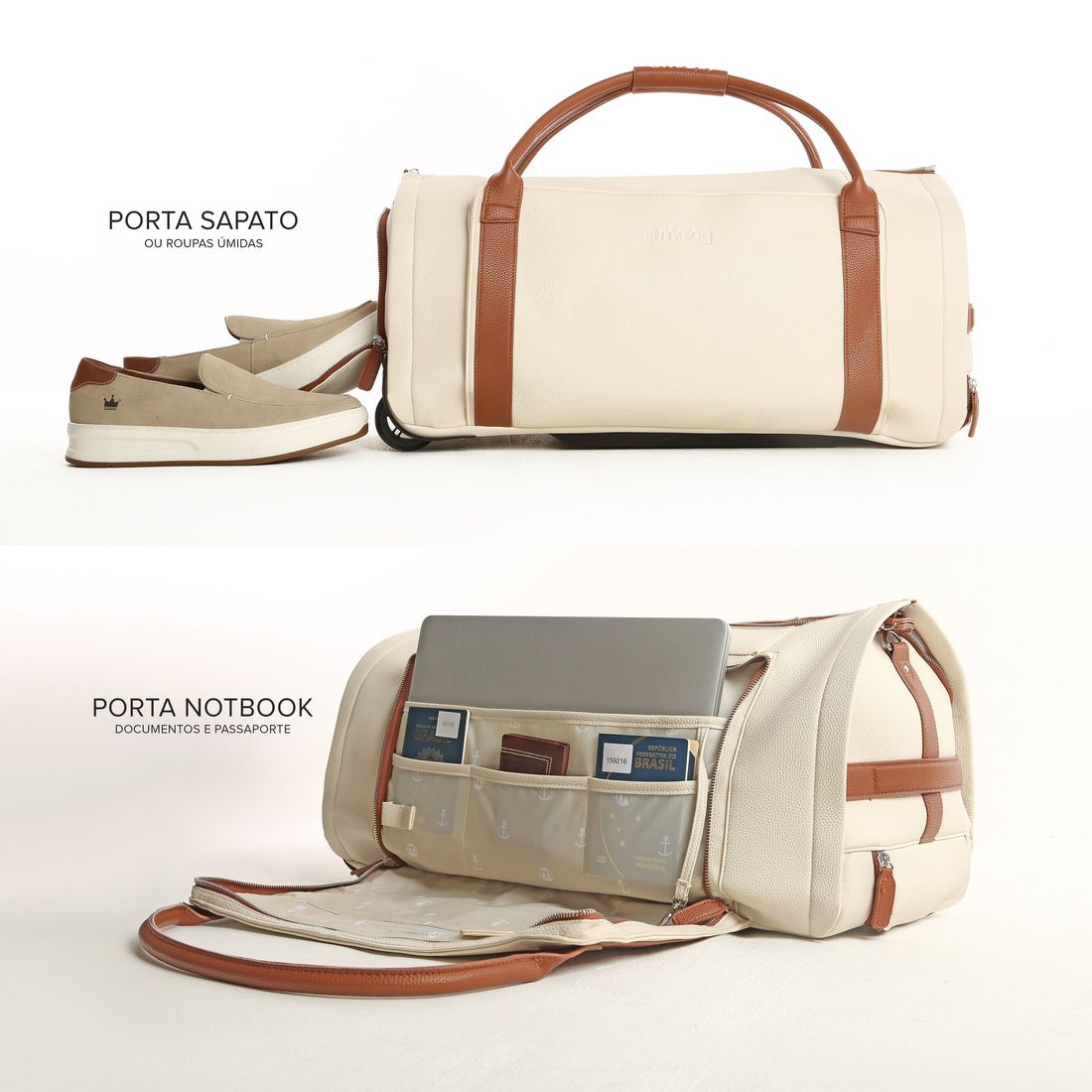 Conjunto  Bolsa de Viagem Executiva Multifuncional 9 em 1 Bege e Maletas Porta Vinho para Viagem Maloa Conjunto  Bolsa de Viagem Executiva Multifuncional 9 em 1 Bege e Maletas Porta Vinho para Viagem Maloa