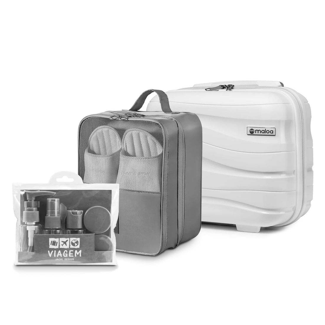 Kit Frasqueira Ibiza Branco, Kit Frasco 7 Peças e Organizador Porta Sapato Cinza