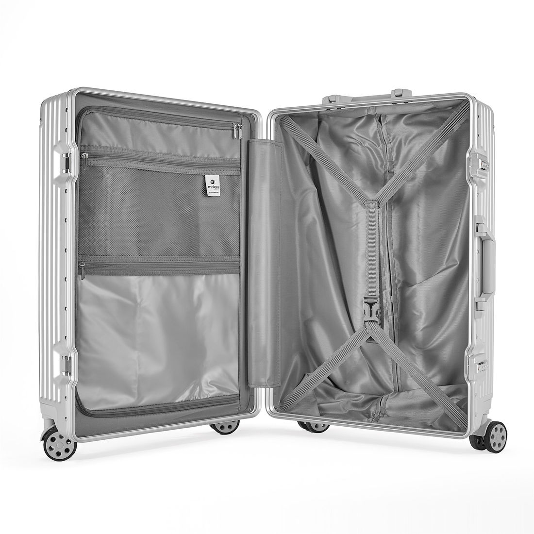 Kit Mala de Bordo 10kg e 23kg Noruega Maloa Prata  PC e ABS com  Kit Frasco 7 Peças Cinza e Kit Puffer Prata