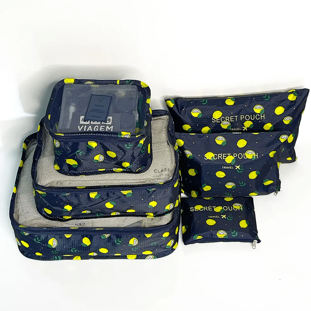 Kit Organizador De Mala 6 Peças Limão Preto Kit Organizador De Mala 6 Peças Limão Preto