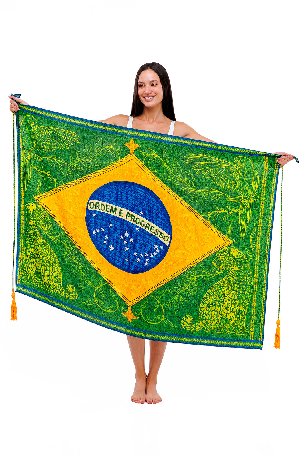 Canga Viscose com Amarrador Estampada bandeira Brasil Bordado