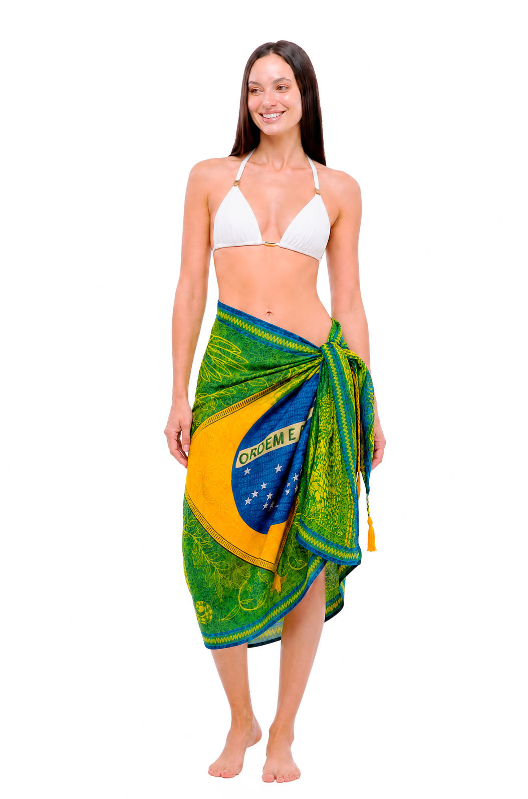 Canga Viscose com Amarrador Estampada bandeira Brasil Bordado