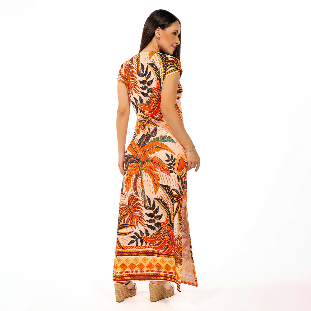 Vestido Feminino Jeri Longo New Estampado Natureza Bordada