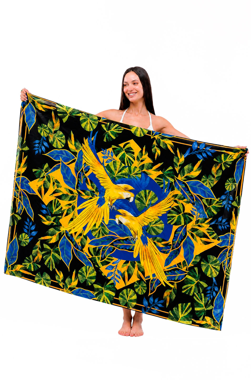 Canga Estampada Bandeira Brasil Folhas Araras Canga Estampada Bandeira Brasil Folhas Araras