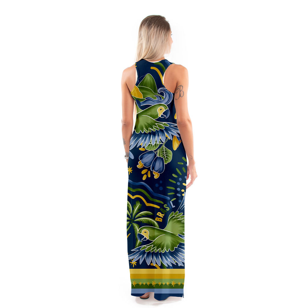 Vestido Feminino Hortência Estampado Motivos Tropicais Brasil