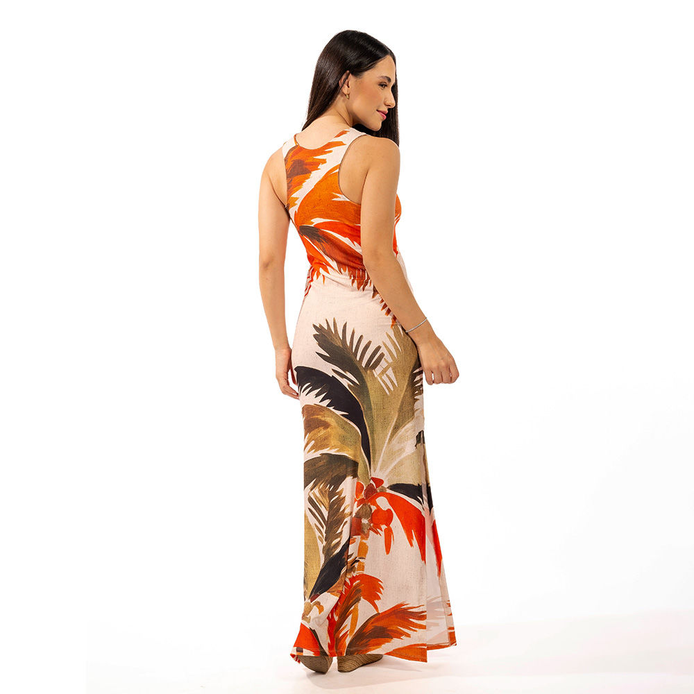 Vestido Feminino Hortência Estampado Coqueiros Aquarela