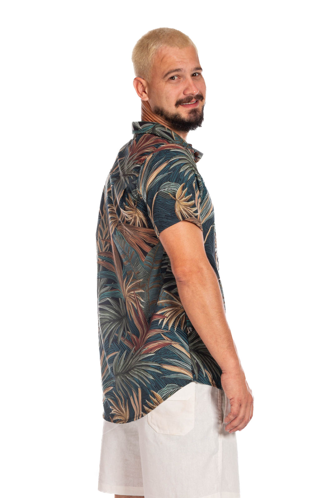 Camisa Masculina de Botão Estampada Onças Pontos de Luz Camisa Masculina de Botão Estampada Onças Pontos de Luz