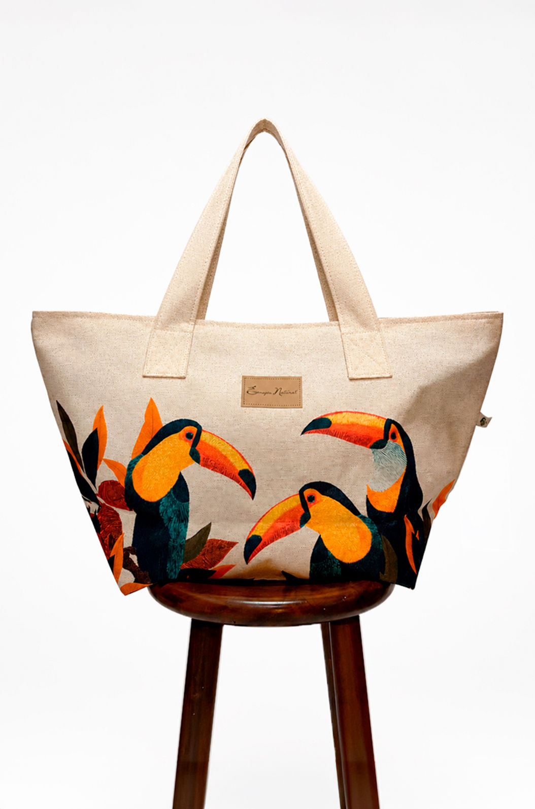 Bolsa Praia New Estampada Tucanos Tela Bordada