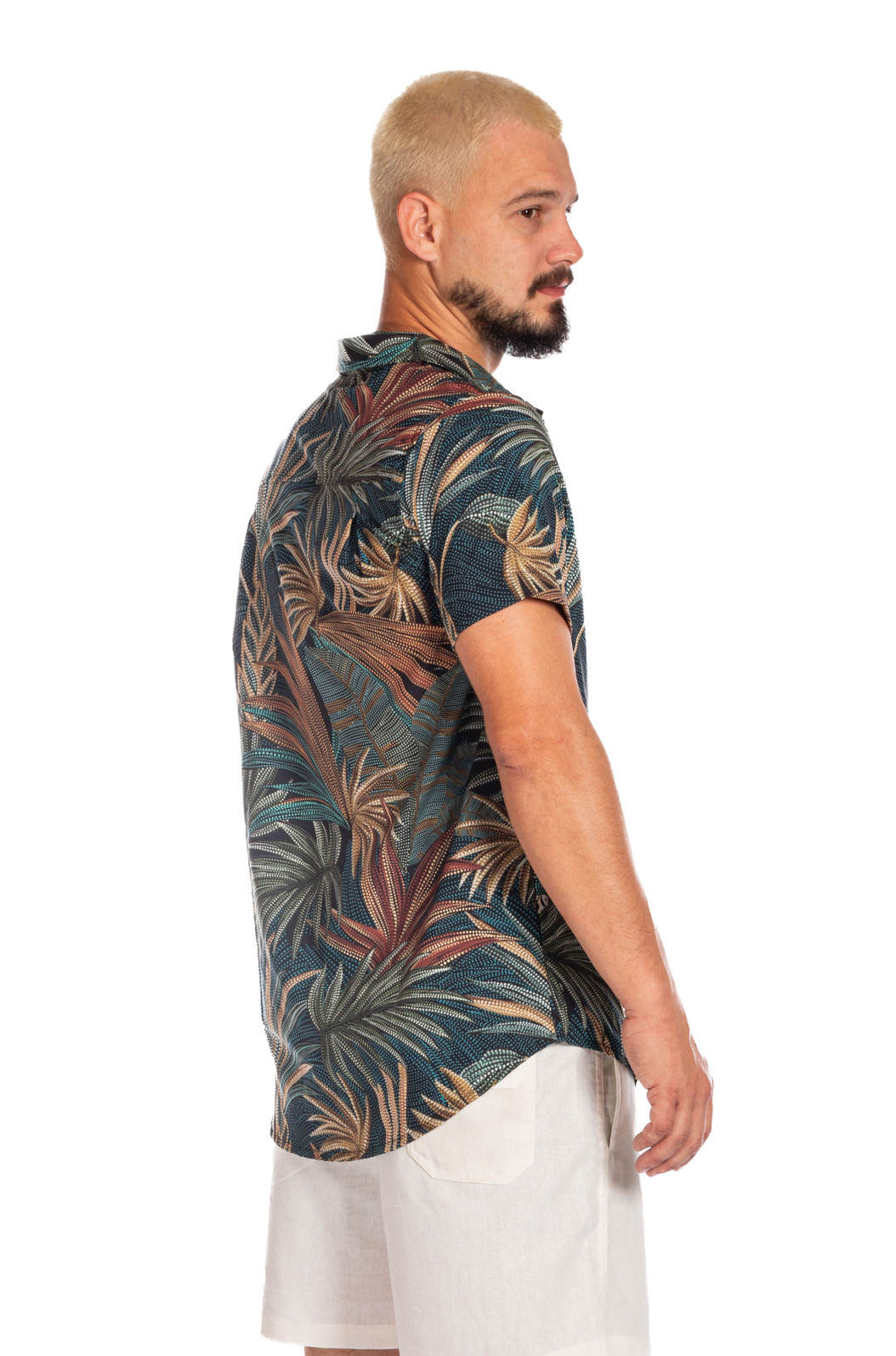 Camisa Masculina de Botão Estampada Onças Pontos de Luz Camisa Masculina de Botão Estampada Onças Pontos de Luz