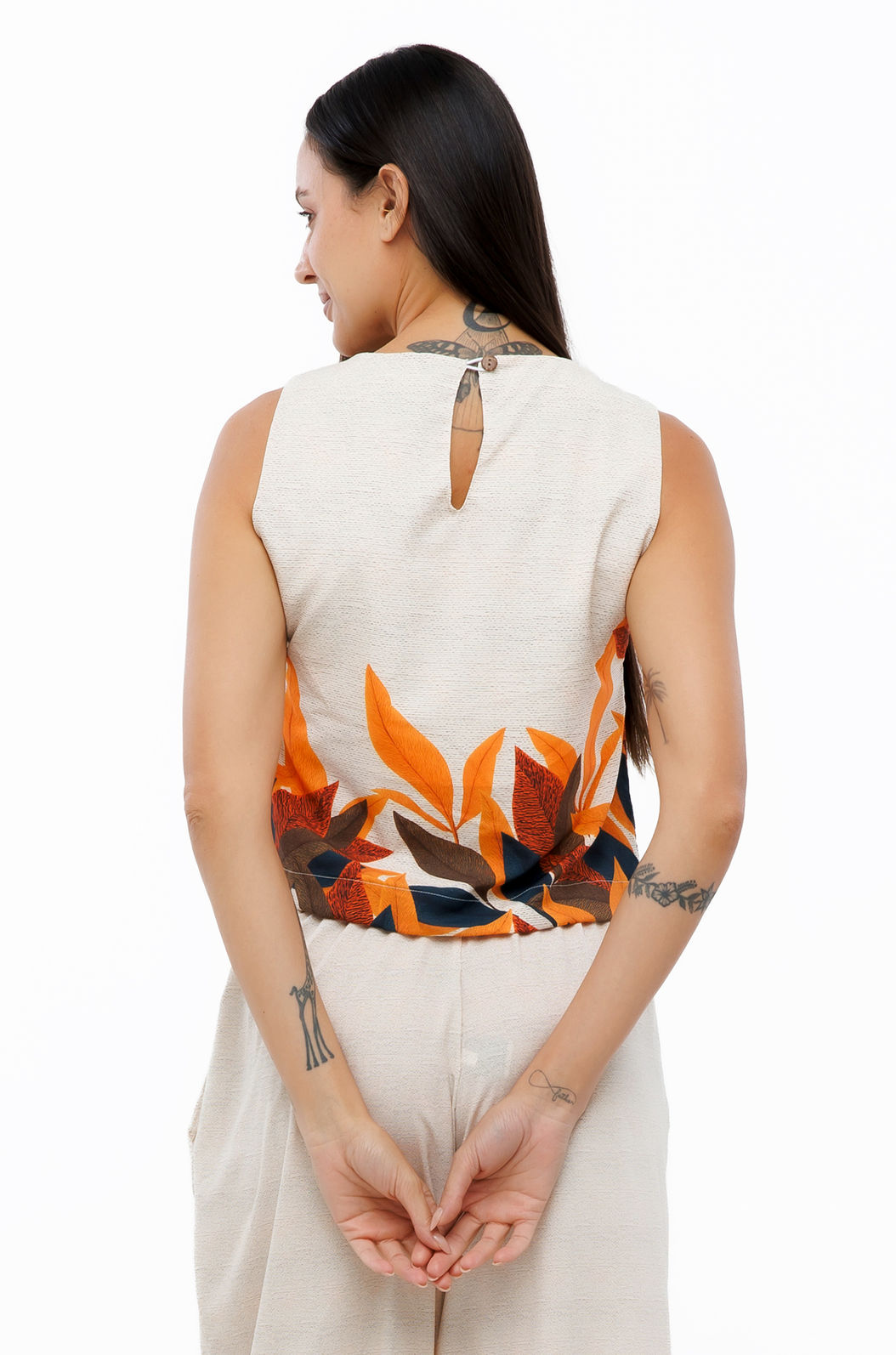 Cropped Atena Estampado Tucanos Tela Bordada
