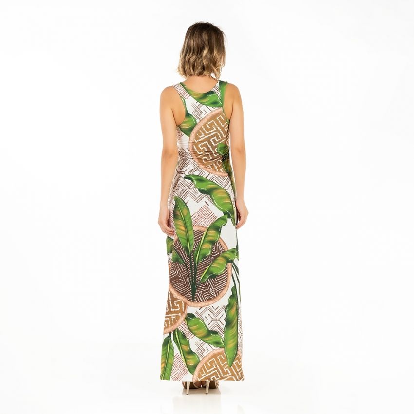 Vestido Feminino Hortência Estampado Cestos Arara Azul Étnicos