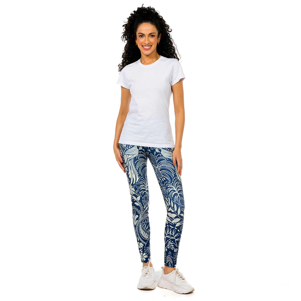 Calça Feminina Legging Estampada Araras Bordado Fundo Off