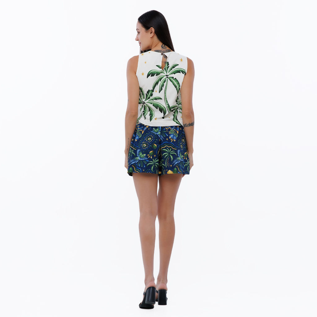 Shorts Feminino Atena Resort Estampado Motivos Tropicais Brasil