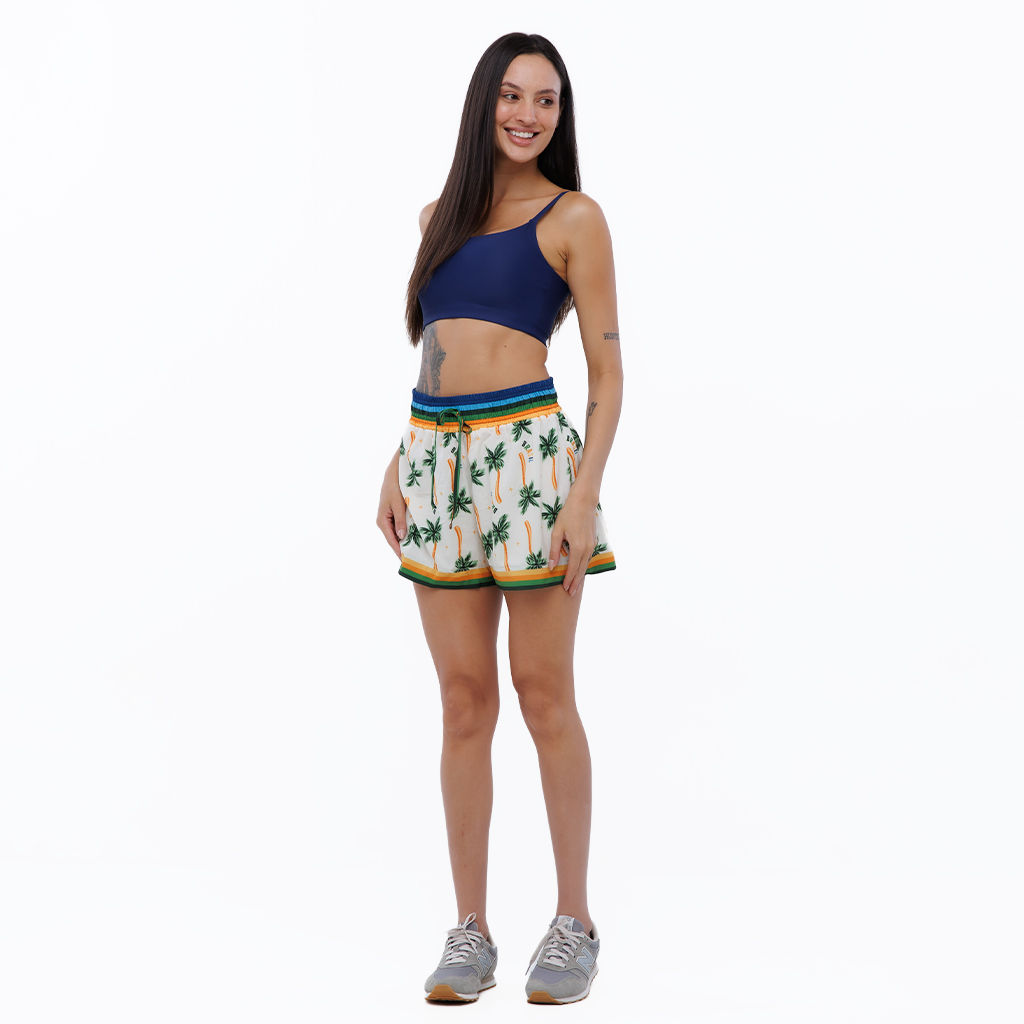 Shorts Feminino Atena Resort Estampado Elementos Brasil Aquarela