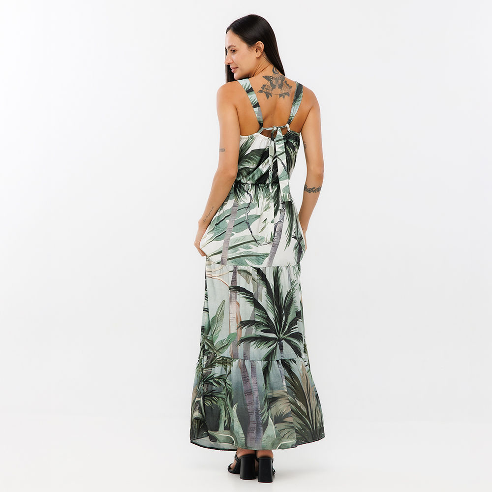 Vestido Feminino Aurora Estampado Palmeiras Fundo Degrade