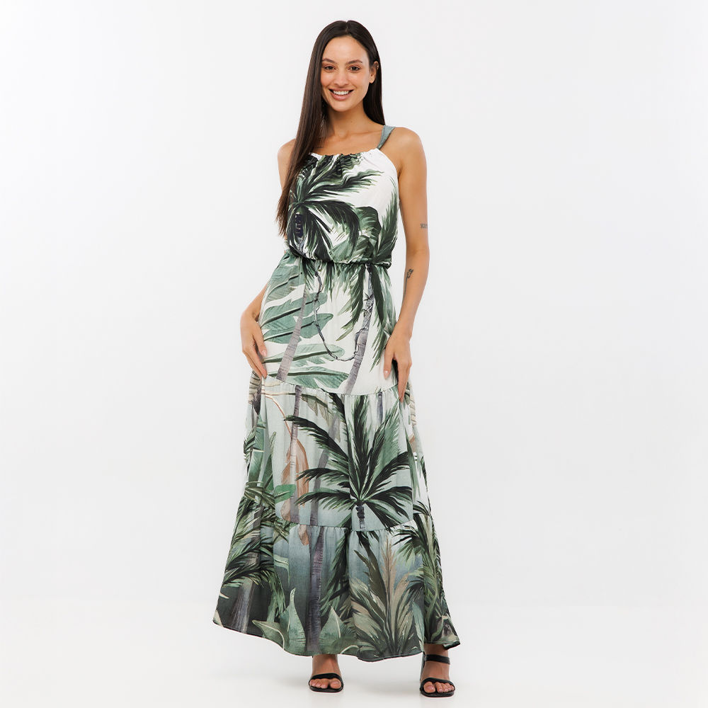 Vestido Feminino Aurora Estampado Palmeiras Fundo Degrade
