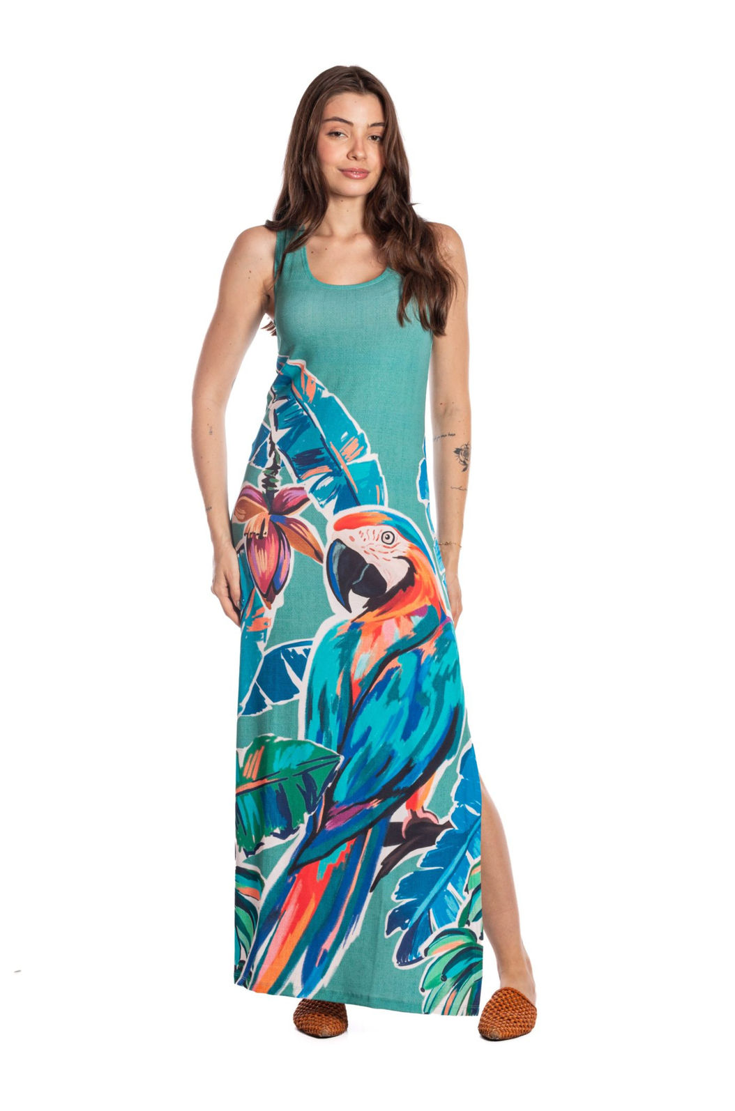 Vestido Feminino Hortência Estampado Canindé Bananas e Lírio