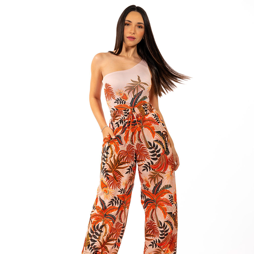 Calça Feminina Ampla Atena Estampada Natureza Bordada