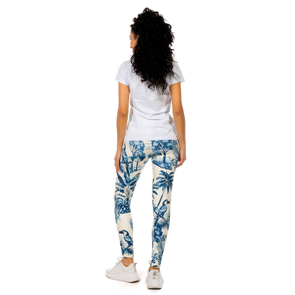 Calça Feminina Legging Estampada Tucano Paisagem Tons de Azul