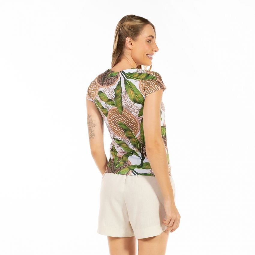 Blusa Florata Estampada Cestos Arara Azul Étnicos