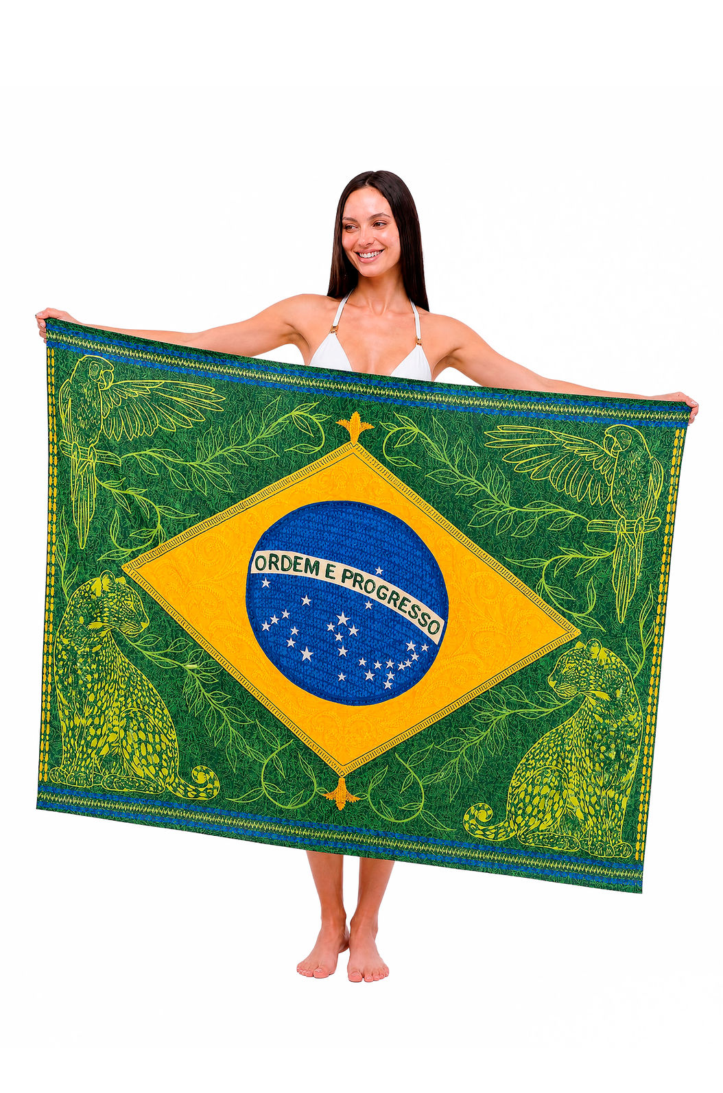 Canga Estampada Bandeira Brasil Bordado Canga Estampada Bandeira Brasil Bordado