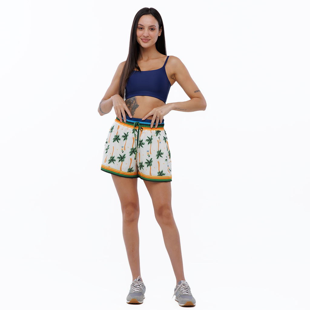 Shorts Feminino Atena Resort Estampado Elementos Brasil Aquarela