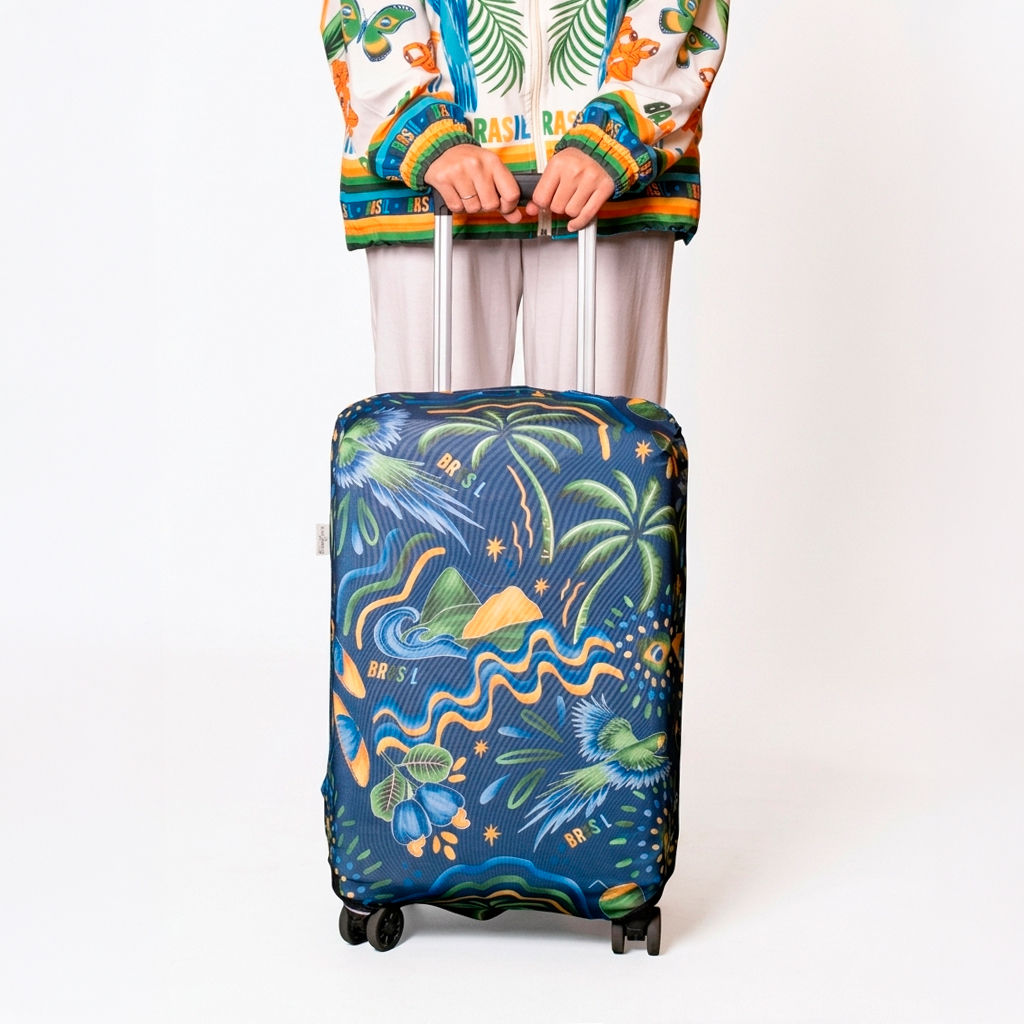 Capa de Mala Estampada Motivos Tropicais Brasil