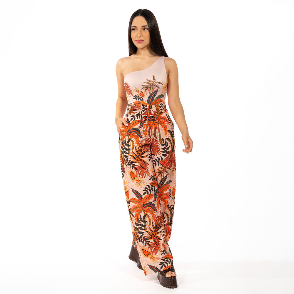 Calça Feminina Ampla Atena Estampada Natureza Bordada