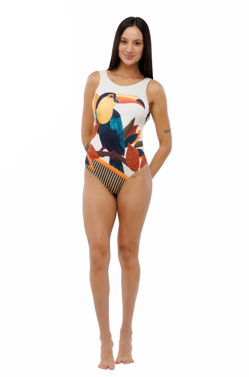 Body Feminino Regata Estampado Tucanos Tela Bordada