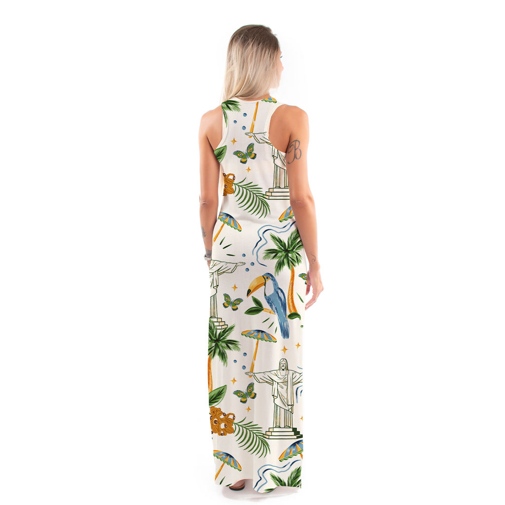 Vestido Feminino Hortência Estampado Elementos Brasil Aquarela