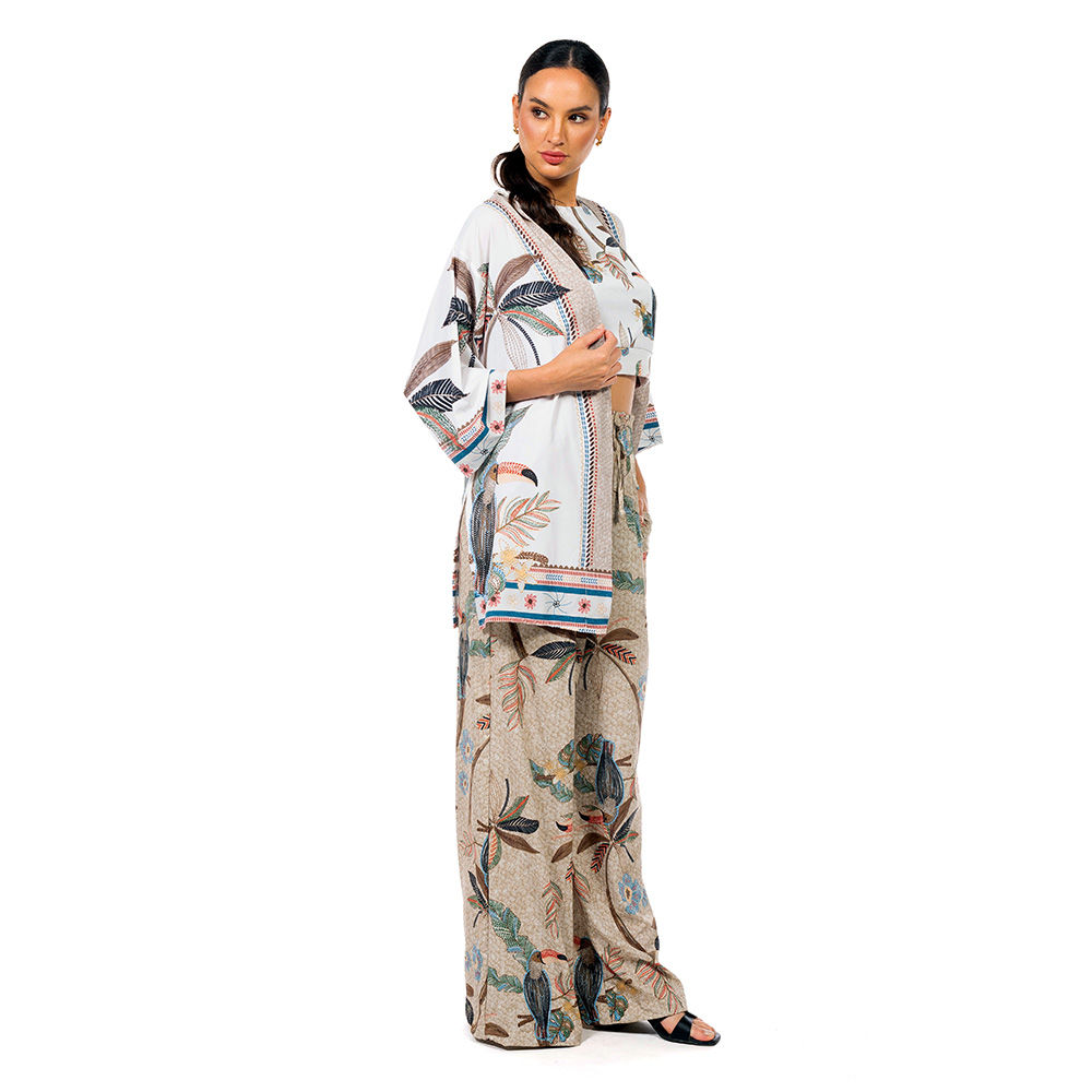 Kimono Raizes Estampado Tucaninhos Bordados