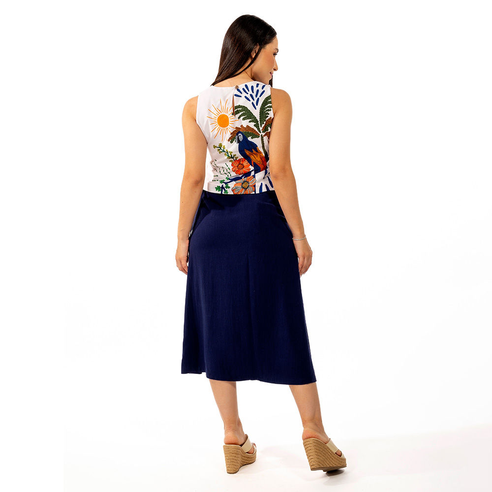 Cropped Atena Estampado Arara Tropical Bordado