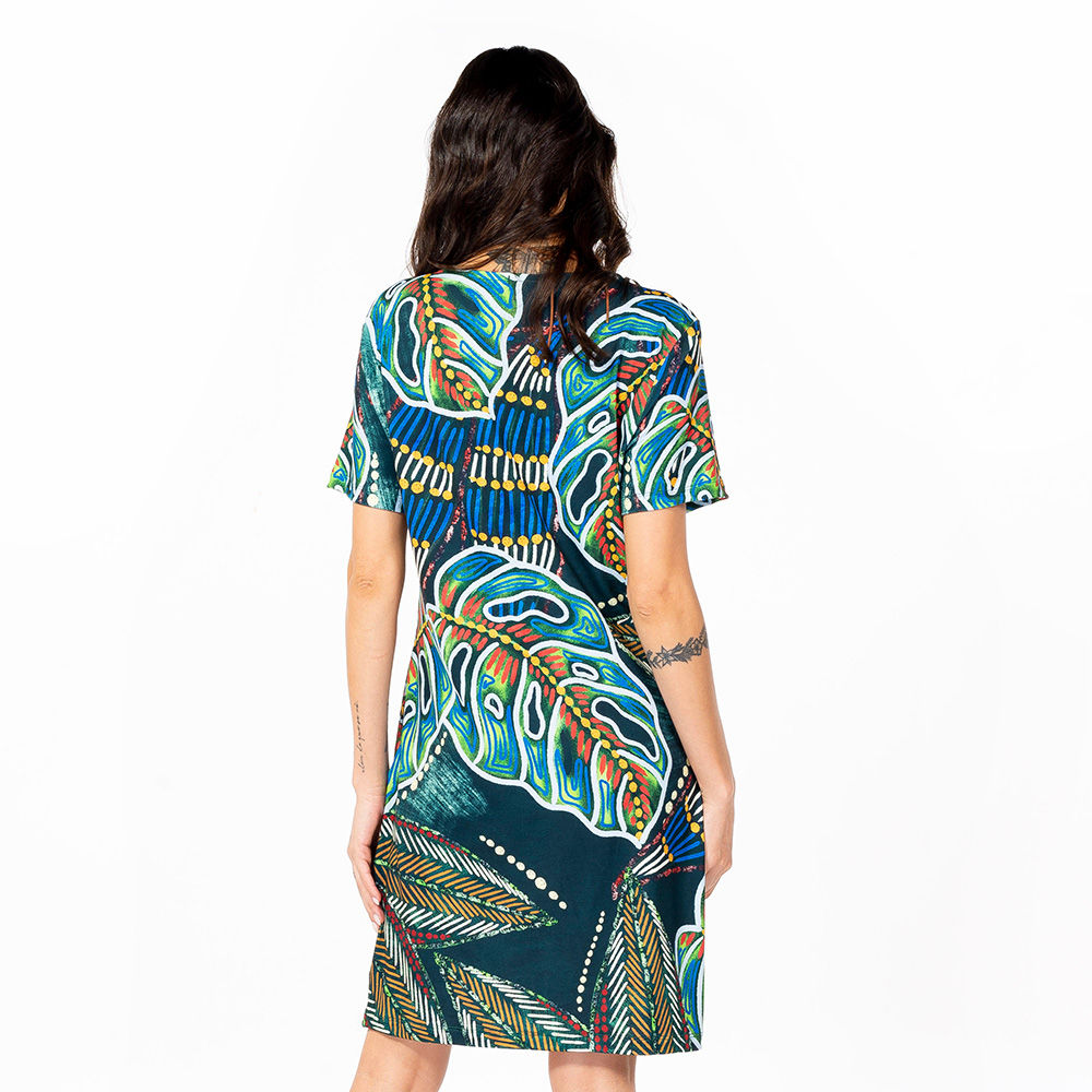 Vestido Feminino Floresta Estampado Araras Folhagens Etnicas