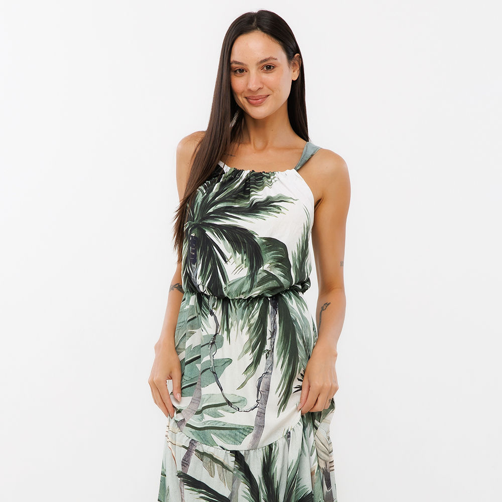 Vestido Feminino Aurora Estampado Palmeiras Fundo Degrade