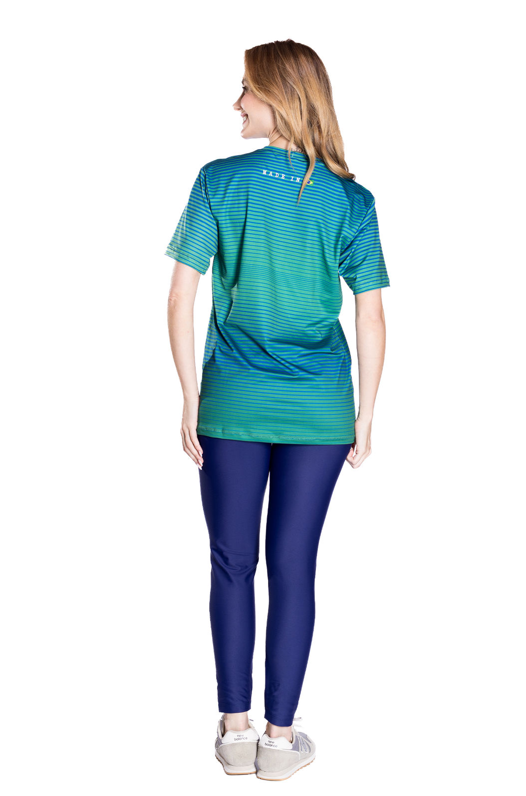 Camiseta Básica Unissex Technodry Estampada Brasil Listras Verde e Azul Camiseta Básica Unissex Technodry Estampada Brasil Listras Verde e Azul