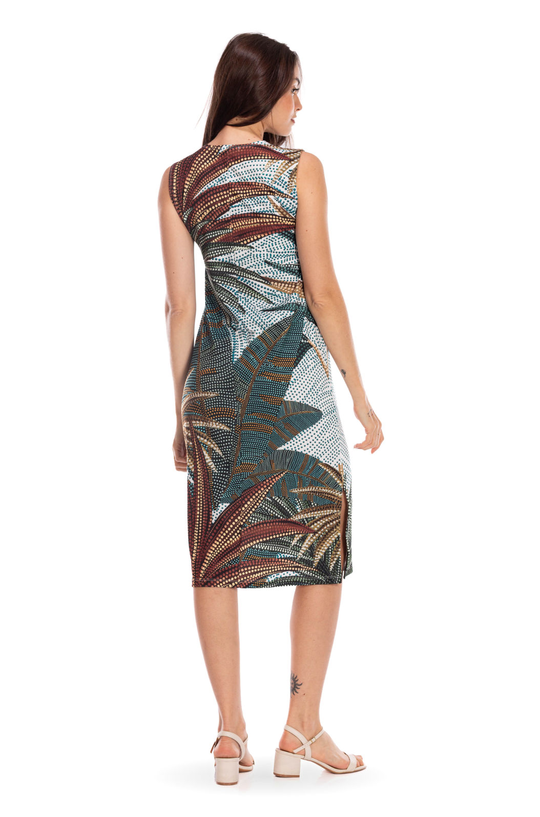 Vestido Feminino Clássico Midi Estampado Onças Pontos de Luz Vestido Feminino Clássico Midi Estampado Onças Pontos de Luz