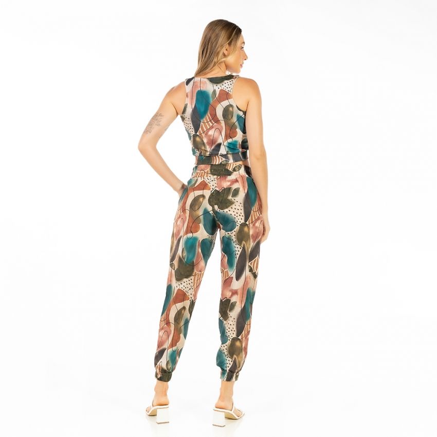 Top Feminino Canelado Estampado Abstrato Color Traços