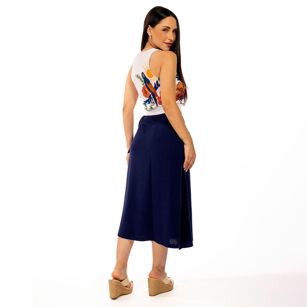 Top Feminino Canelado Estampado Arara Tropical Bordado