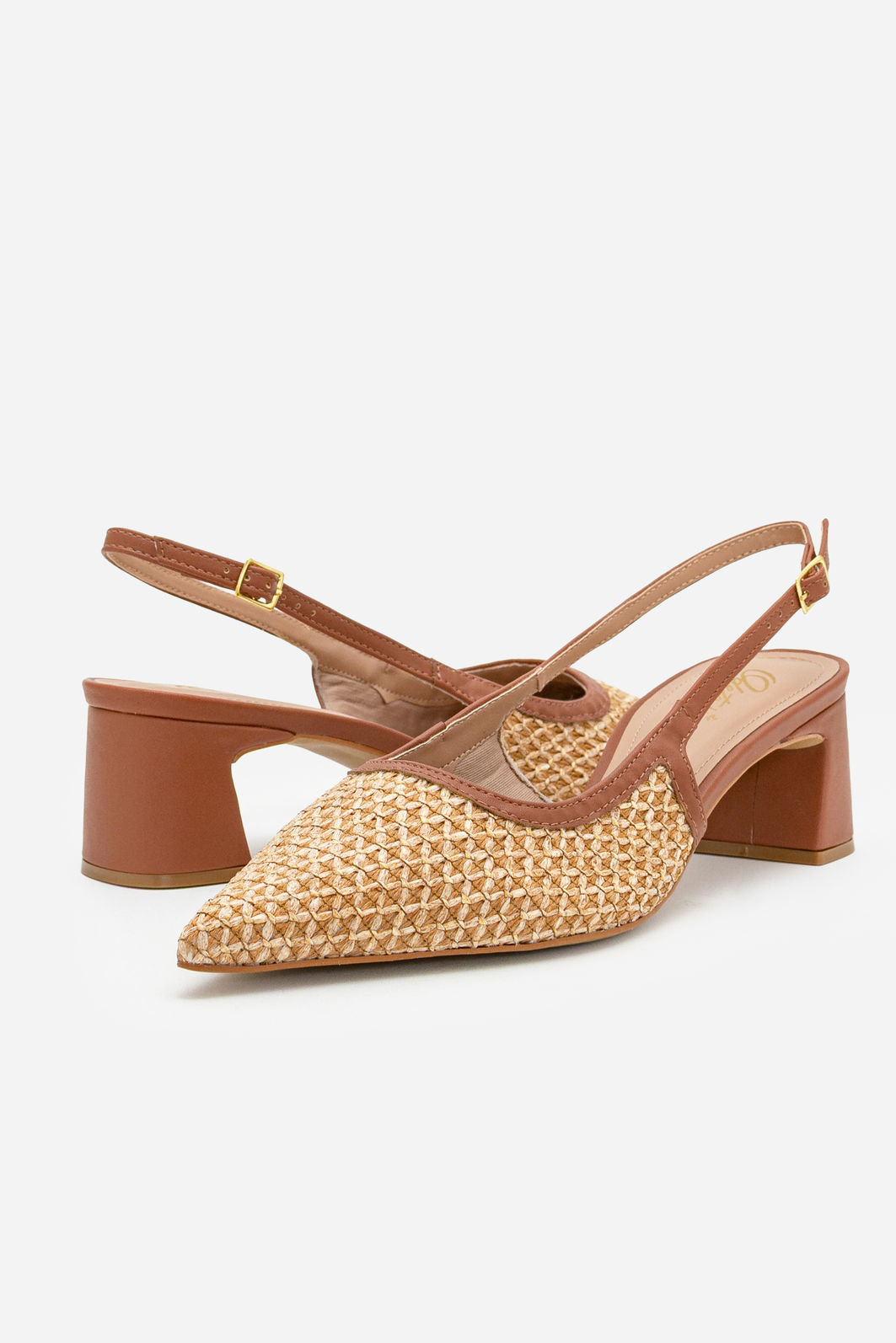 Slingback com Ráfia e Salto Bloco Caramelo Slingback com Ráfia e Salto Bloco Caramelo