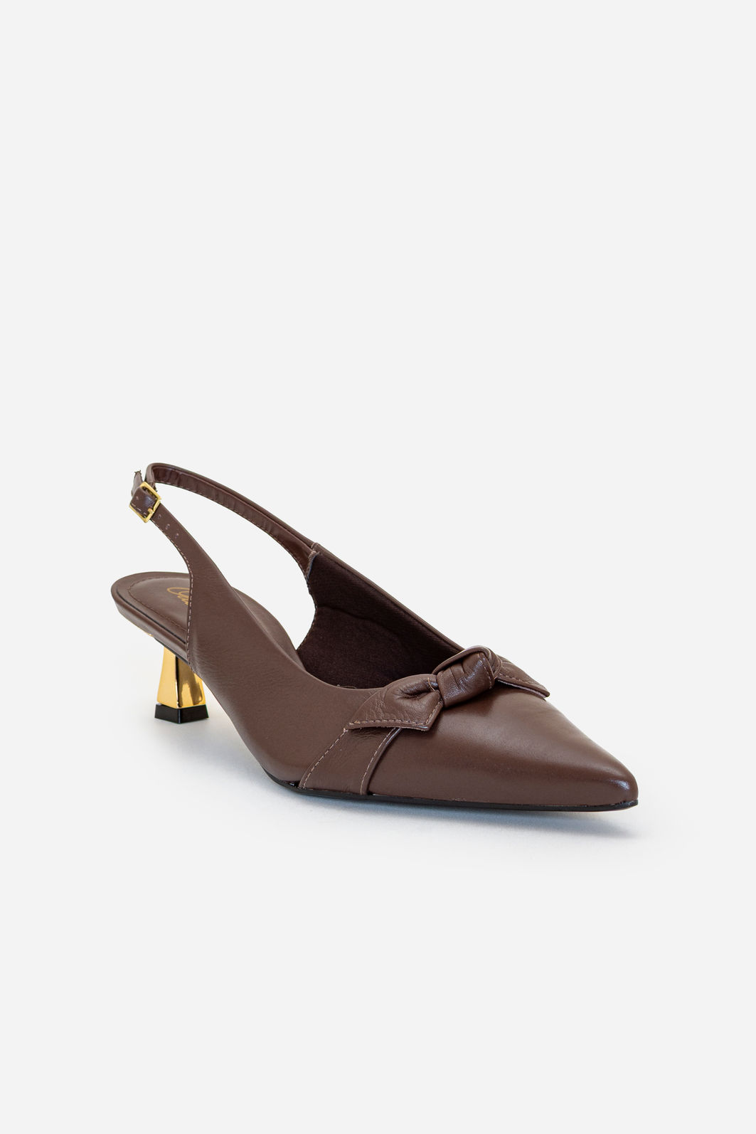 Slingback com Laço em Couro e Salto Cromado Marrom Slingback com Laço em Couro e Salto Cromado Marrom