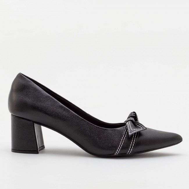 Scarpin Laço com Pesponto em Couro Preto Scarpin Laço com Pesponto em Couro Preto