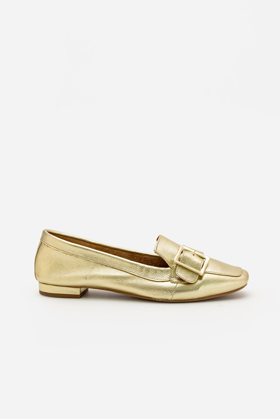 Mocassim em Couro com Fivela Champagne Mocassim em Couro com Fivela Champagne