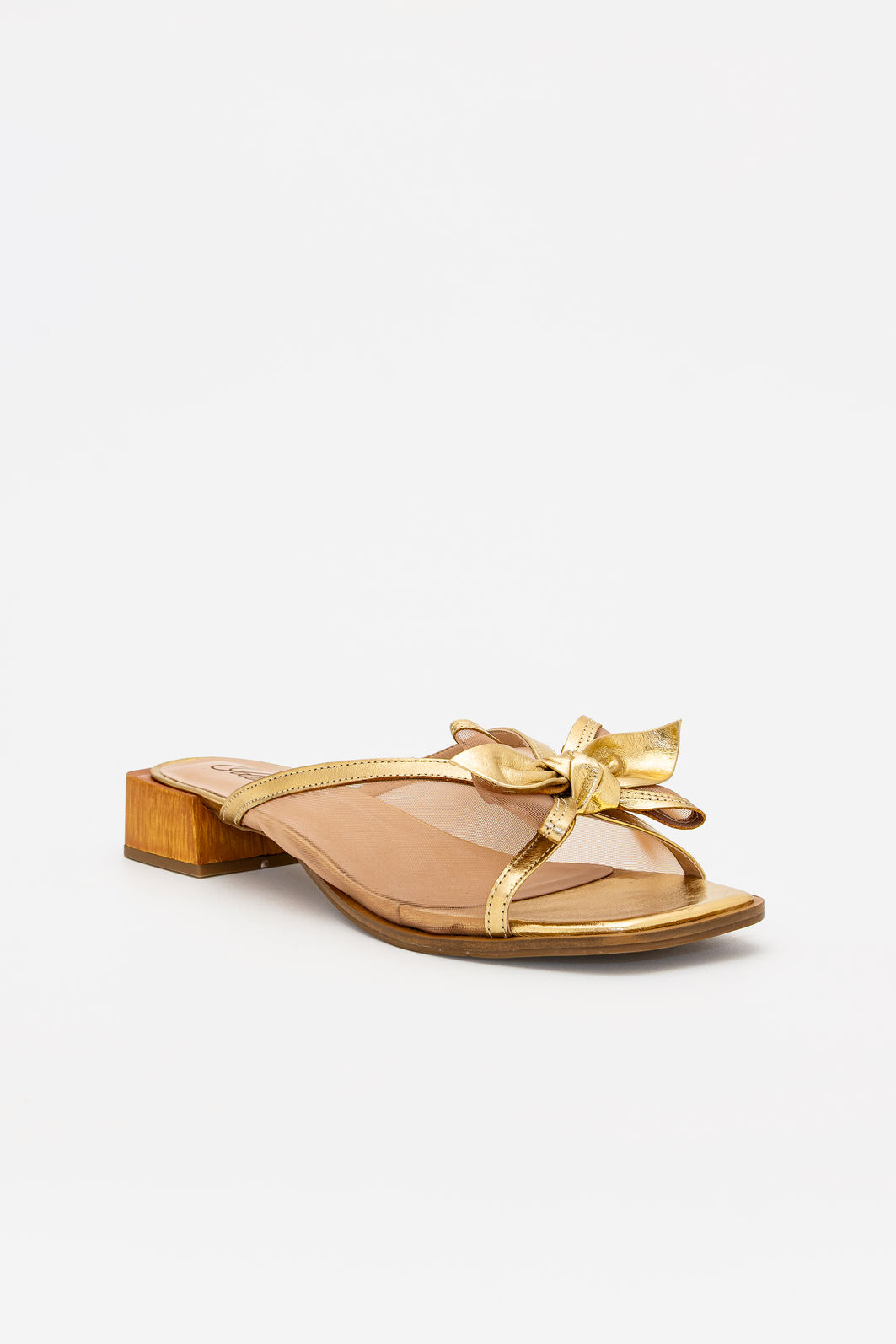 Mule em Tela e Couro com Laço Champagne Mule em Tela e Couro com Laço Champagne